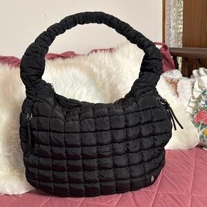 Black Quilted Hobo Bag with Padded Handle L-XL Size Lightweight